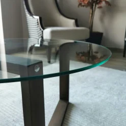 Table basse ronde en verre - pied labyrinthe ANZIO