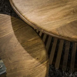 Table basse ronde gigogne motif baguette en bois de manguier (lot de 2) DELHI