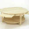 Table basse ronde Hévéa double plateaux, avec 4 tiroirs coulissants D110xH45cm MAORI