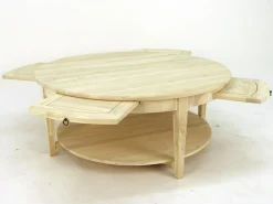 Table basse ronde Hévéa double plateaux, avec 4 tiroirs coulissants D110xH45cm MAORI