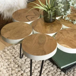Table basse rondelles en teck recyclé 80 cm