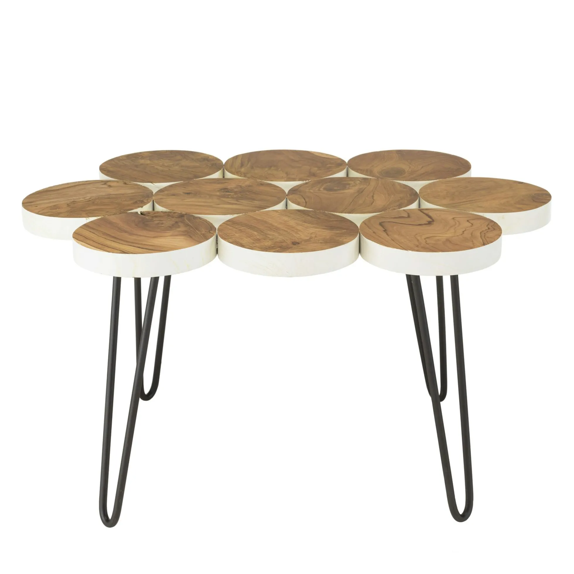 Table basse rondelles en teck recyclé 80 cm