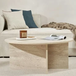 Table basse ronde minimaliste - effet travertin MARFA