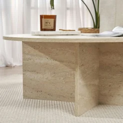 Table basse ronde minimaliste - effet travertin MARFA
