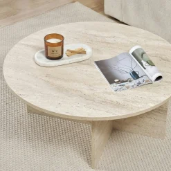 Table basse ronde minimaliste - effet travertin MARFA
