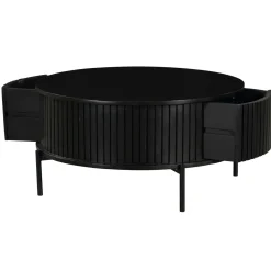 Table basse ronde noire en bois rainuré 2 tiroirs CORTINA