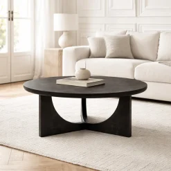 Table basse ronde noire à 3 pieds Ø80 cm ALMA