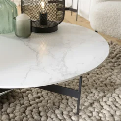 Table basse ronde plateau blanc pierre marbrée CORUMBA