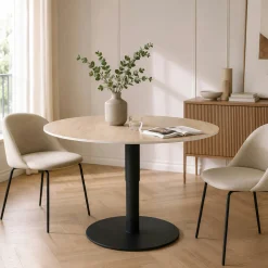 Table basse ronde relevable céramique effet chêne LUGANO