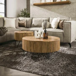 Table basse ronde striée en bois de manguier (lot de 2) CREEK