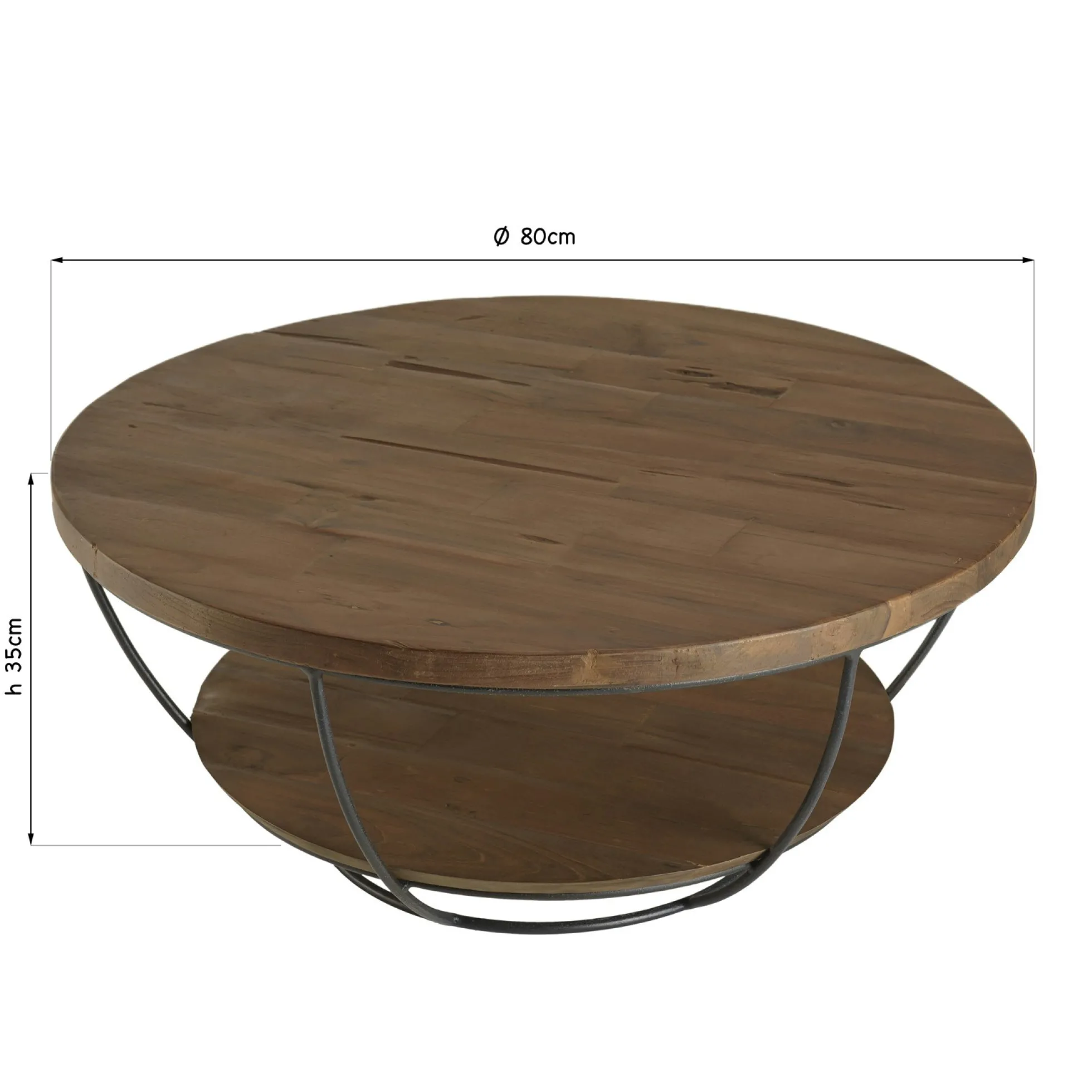 Table basse ronde teck recyclé et métal double plateau D80cm SWING
