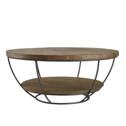 Table basse ronde teck recyclé et métal double plateau D80cm SWING