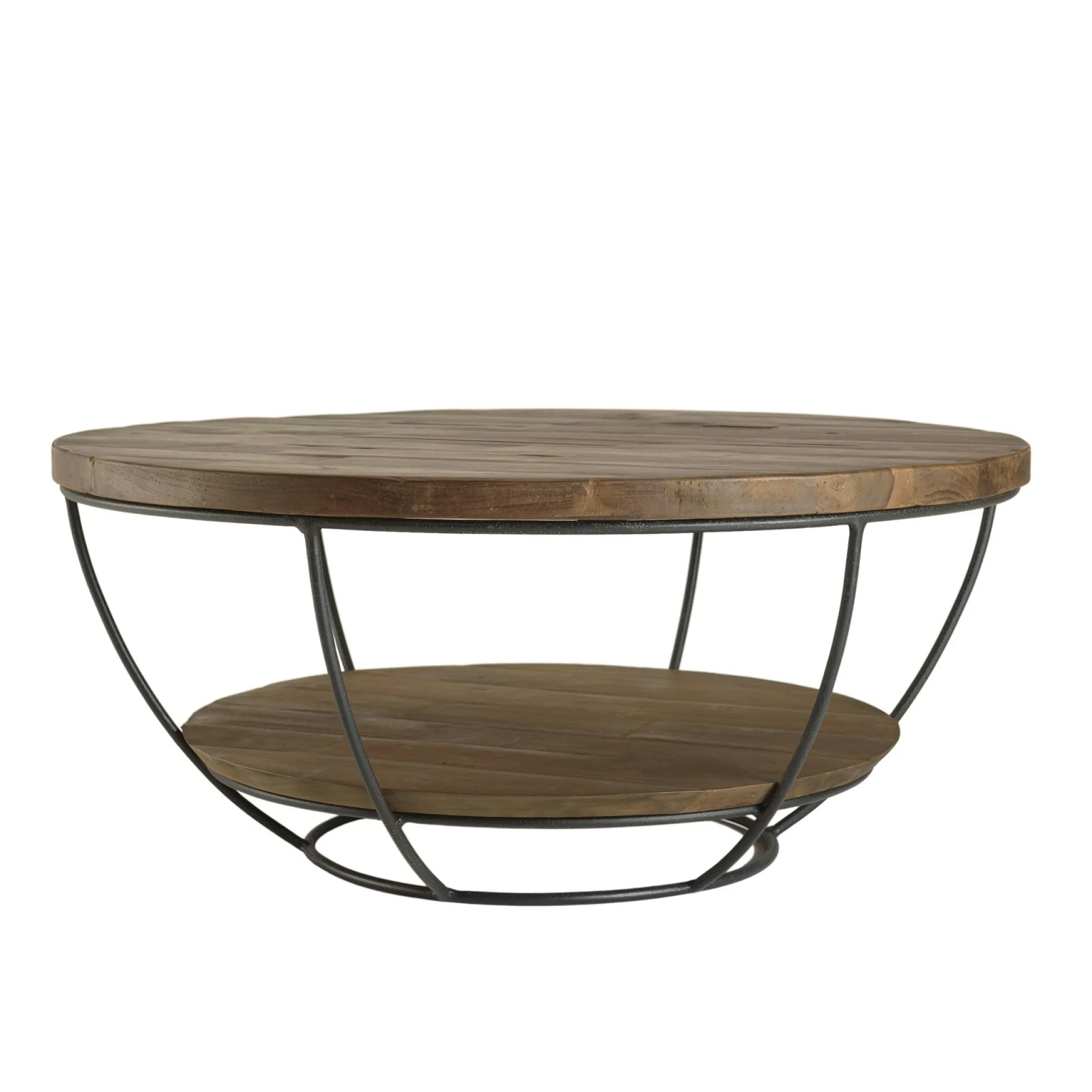 Table basse ronde teck recyclé et métal double plateau D80cm SWING