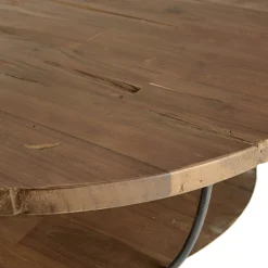 Table basse ronde teck recyclé et métal double plateau D80cm SWING