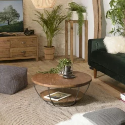 Table basse ronde teck recyclé et métal double plateau D80cm SWING