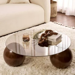 Table basse ronde verre ambré 3 pieds boule KOCHI