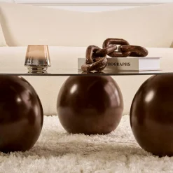 Table basse ronde verre ambré 3 pieds boule KOCHI