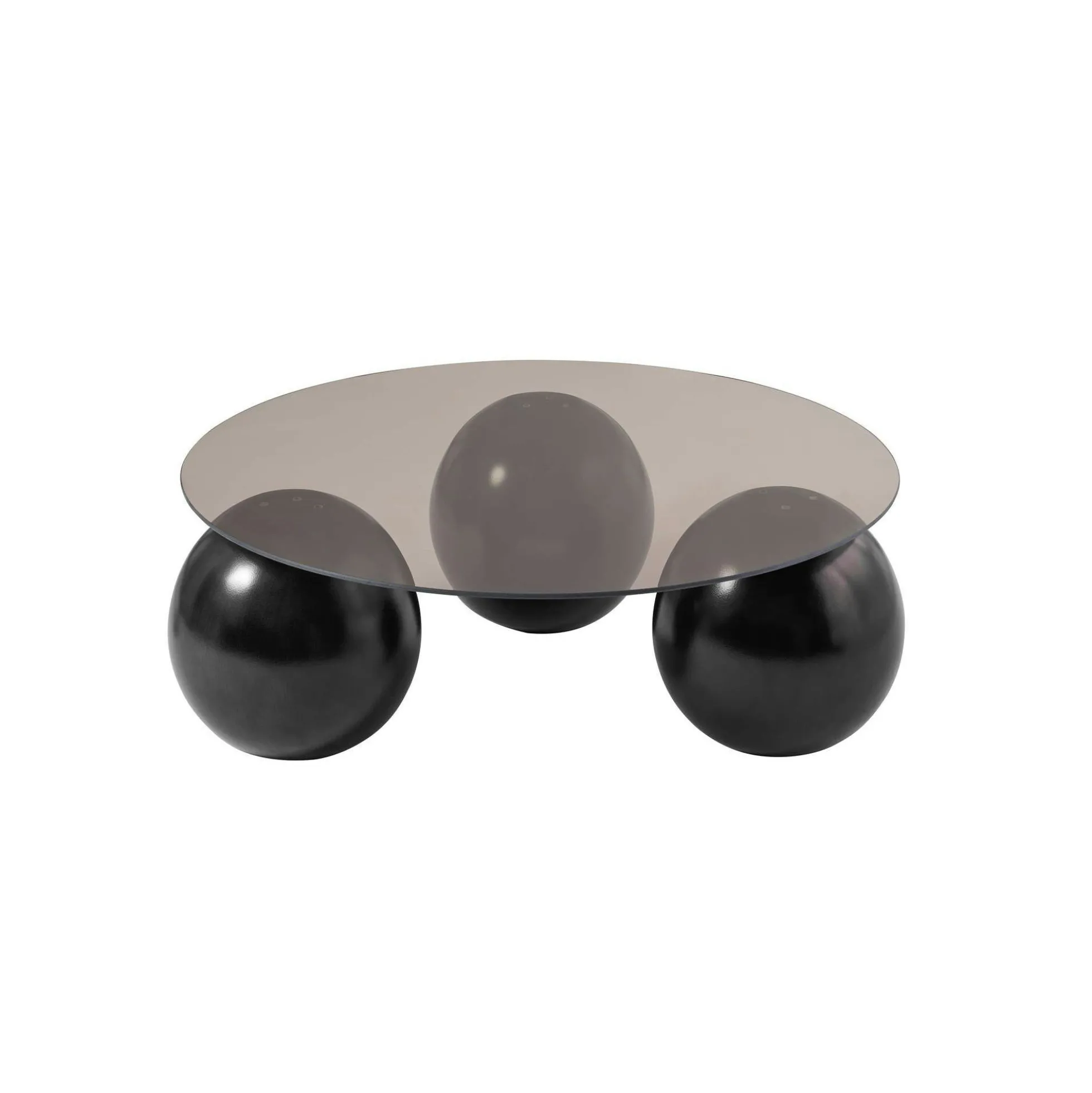 Table basse ronde verre ambré - 3 pieds boules noirs KOCHI