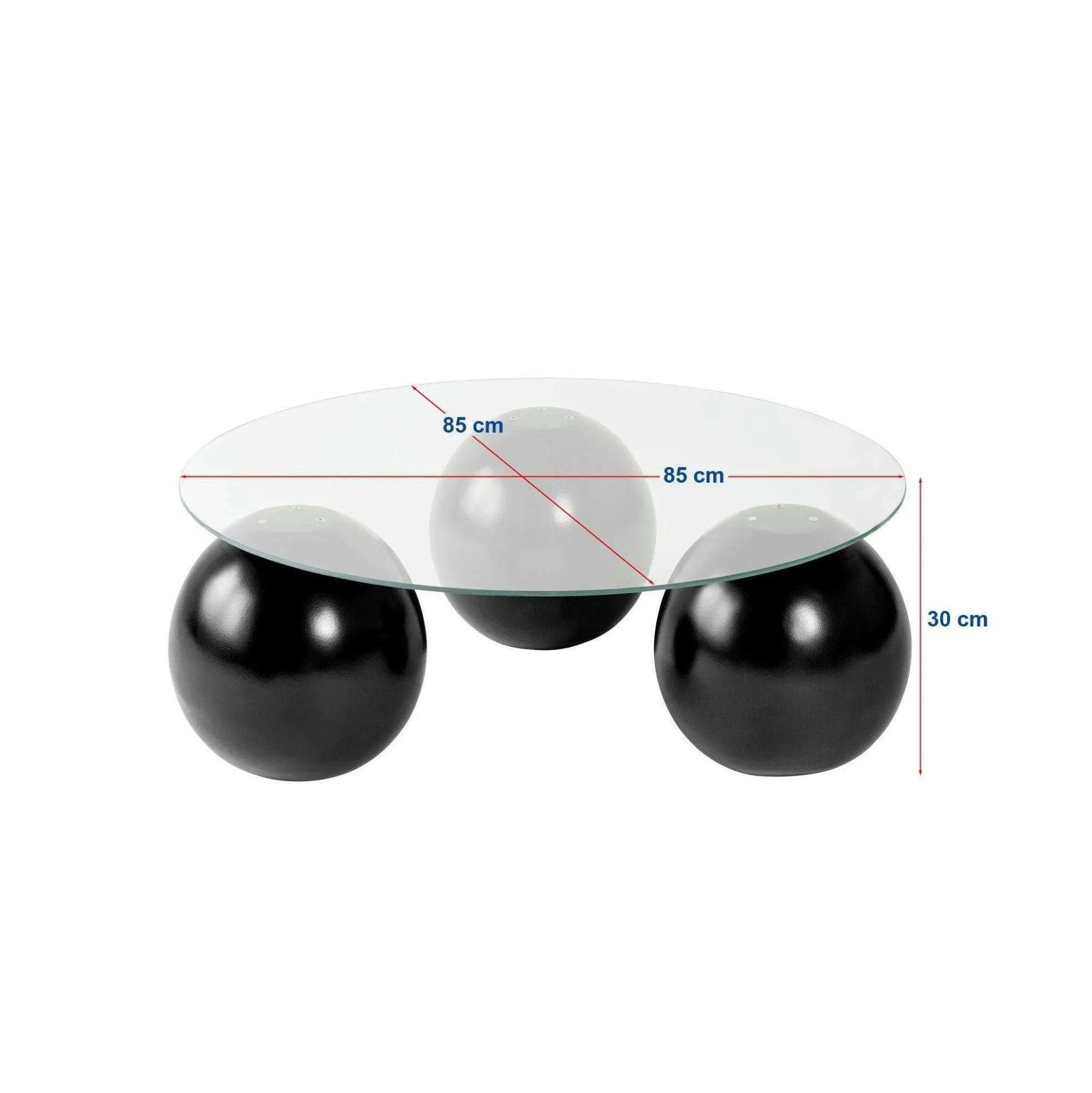 Table basse ronde verre ambré - 3 pieds boules noirs KOCHI