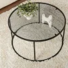 Table basse ronde verre fumé – cadre noir ⌀80 cm TULUM