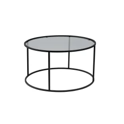 Table basse ronde verre fumé – cadre noir ⌀80 cm TULUM
