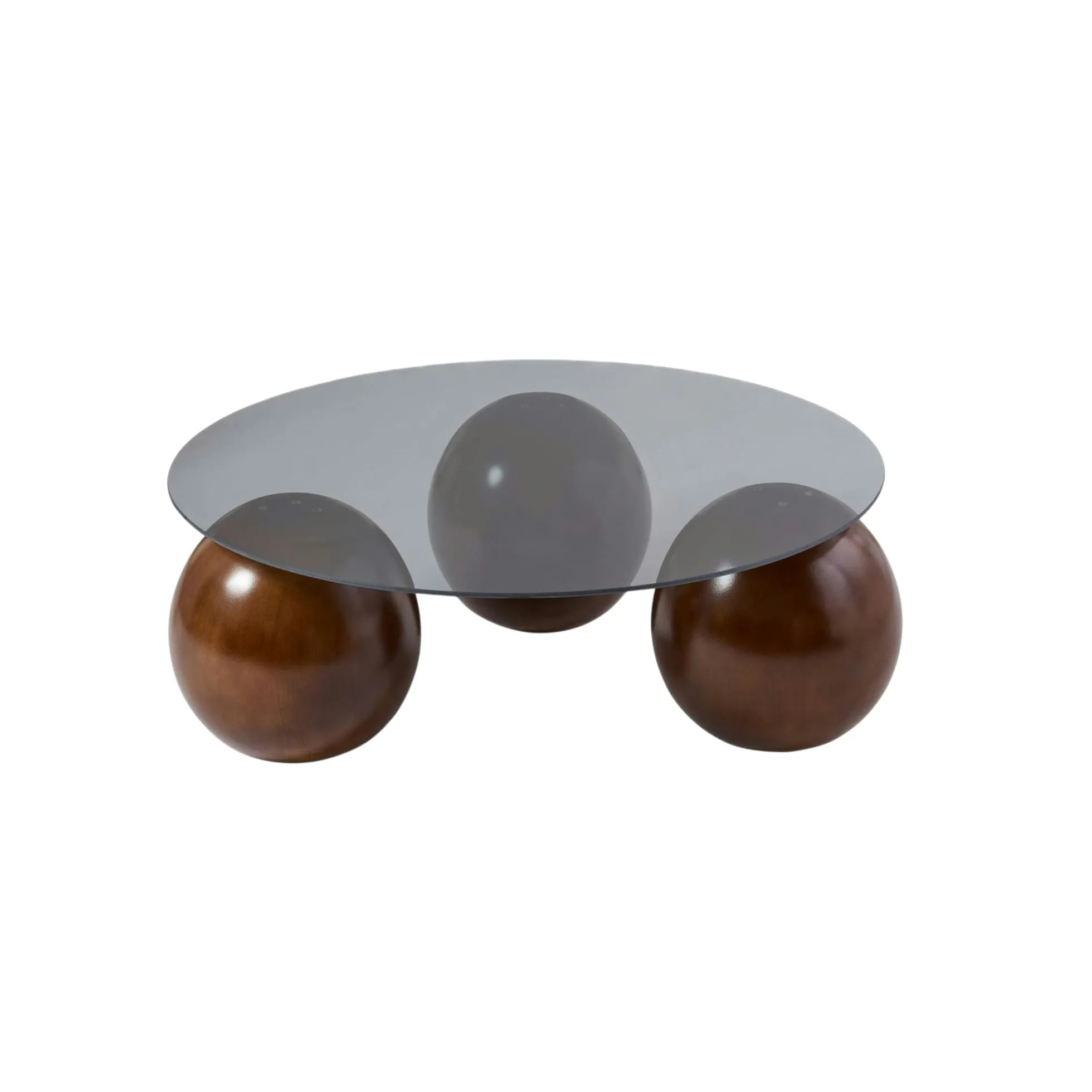 Table basse ronde verre fumé 3 pieds boule KOCHI