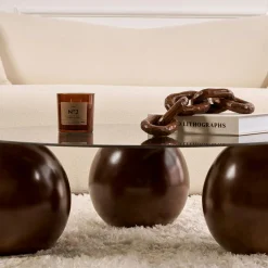 Table basse ronde verre fumé 3 pieds boule KOCHI