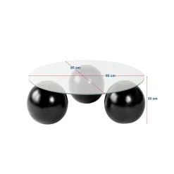 Table basse ronde verre fumé - 3 pieds boules noirs KOCHI