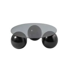 Table basse ronde verre fumé - 3 pieds boules noirs KOCHI