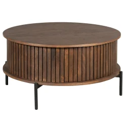 Table basse ronde vintage 2 tiroirs rainurés CORTINA