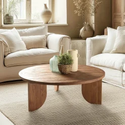 Table basse ronde 100x100cm en bois de teck recyclé SWING
