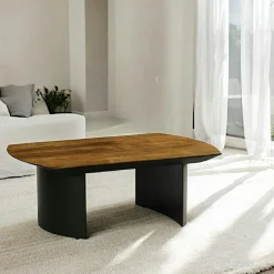 Table basse teck recyclé pieds arrondis noirs TRANI