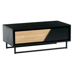 Table basse 1 tiroir bois noir et blanc ANINA