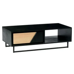 Table basse 1 tiroir 1 niche bois noir et blanc ANINA