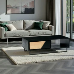 Table basse 1 tiroir 1 niche bois noir et blanc ANINA