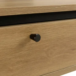 Table basse 2 tiroirs bords arrondis bois décor strié JINAN