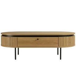 Table basse 2 tiroirs bords arrondis bois décor strié JINAN