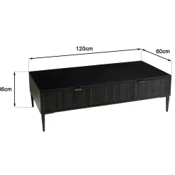 Table basse 2 tiroirs façades sculptées bois noir SURATE
