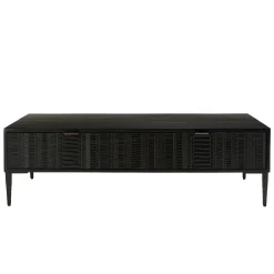 Table basse 2 tiroirs façades sculptées bois noir SURATE