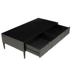 Table basse 2 tiroirs façades sculptées bois noir SURATE