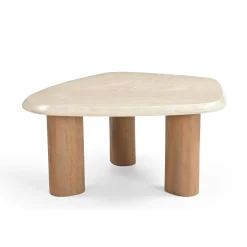 Table basse travertin bois design organique DUOMO