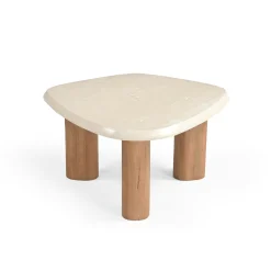 Table basse travertin bois design organique DUOMO