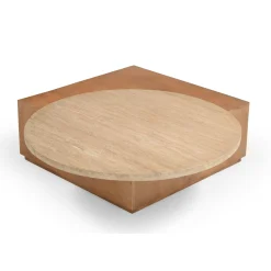 Table basse travertin et bois style design DUOMO