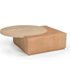 Table basse travertin et bois style design DUOMO