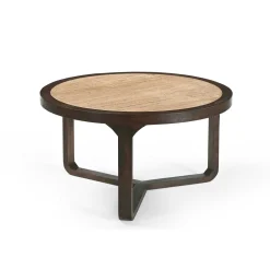 Table basse travertin et bois 3 pieds Ø75 cm DUOMO