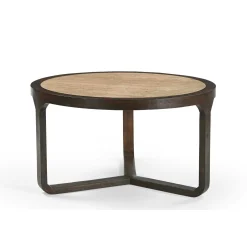 Table basse travertin et bois 3 pieds Ø75 cm DUOMO