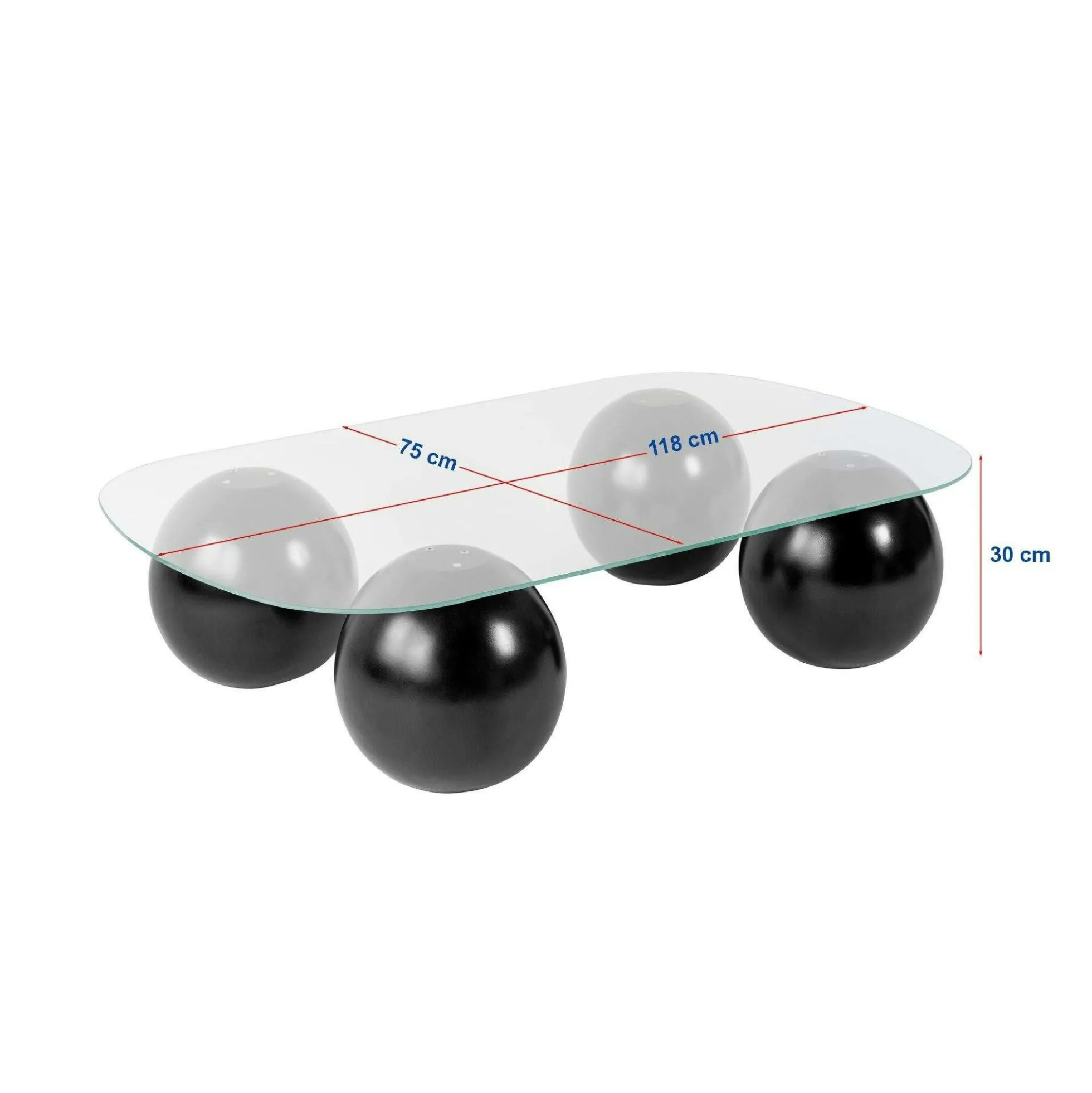 Table basse verre ambré bords arrondis - 4 pieds noirs KOCHI