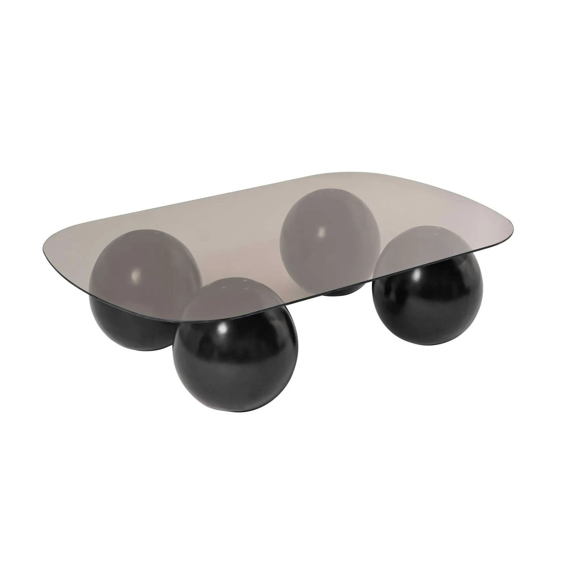Table basse verre ambré bords arrondis - 4 pieds noirs KOCHI