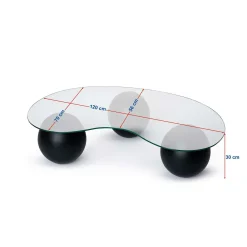 Table basse verre ambré design – 3 pieds boules marrons KOCHI
