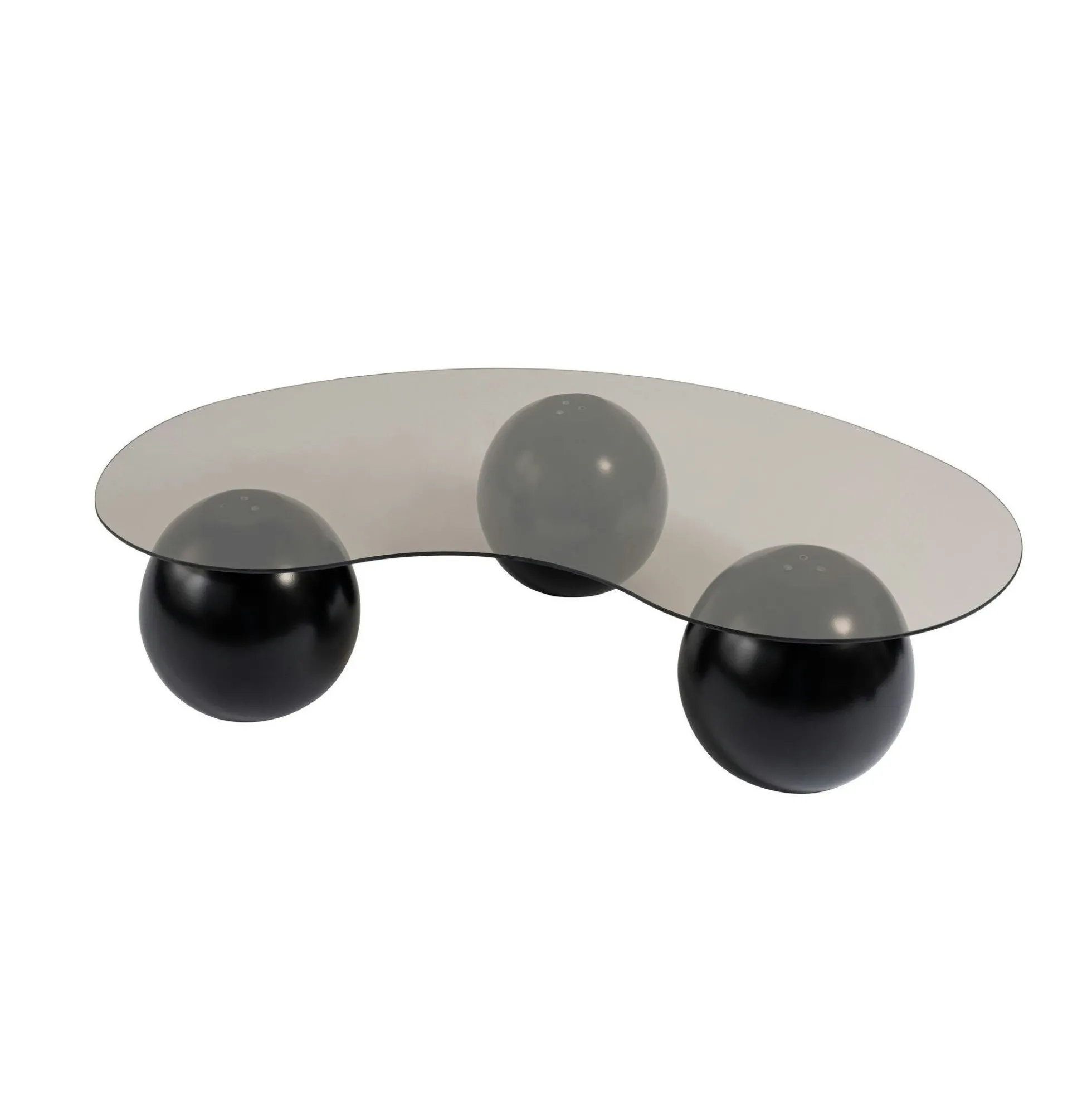 Table basse verre ambré design - 3 pieds boules noirs KOCHI
